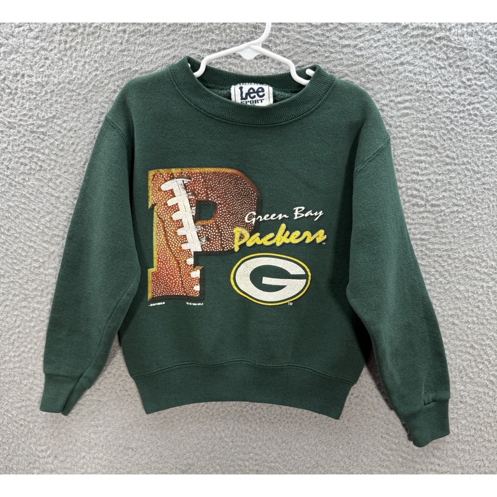 Vintage Green Bay Packers Sweatshirt Boys Large Green Crewneck Made In USA 90s